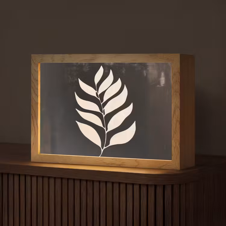 Blad - Wit - Minimalistisch Light Box met kabel (Tafellamp) klein -z3d_website