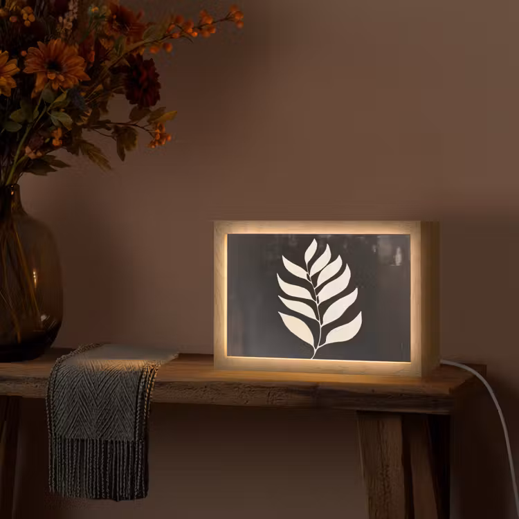 Blad - Wit - Minimalistisch Light Box met kabel (Tafellamp) klein -sfeer4