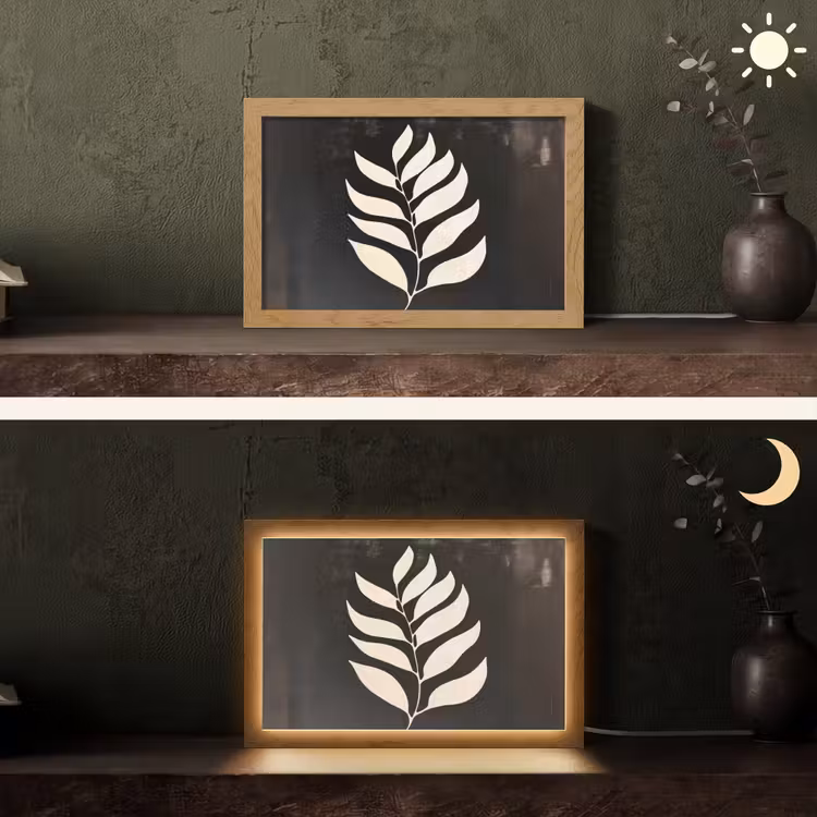 Blad - Wit - Minimalistisch Light Box met kabel (Tafellamp) klein -sfeer3
