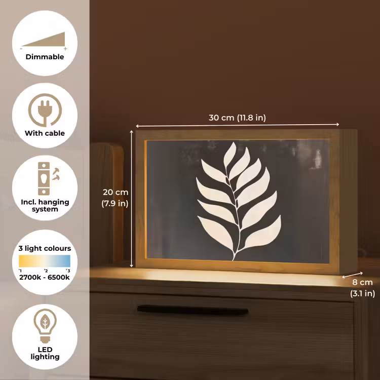 Blad - Wit - Minimalistisch Light Box met kabel (Tafellamp) klein -USP_EN