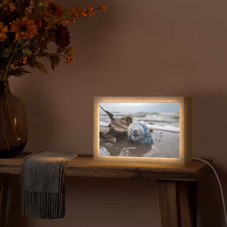 Schelp - Strand - Blauw - Zee Light Box met kabel (Tafellamp) klein -sfeer4