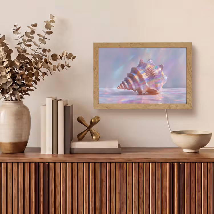 Schelp - Glanzend - Regenboogtinten Light Box met kabel (Tafellamp) klein -sfeer2