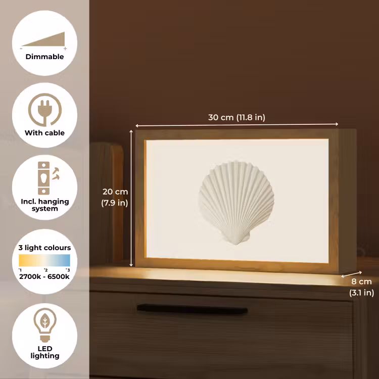 Schelp - Minimalistisch - Wit Light Box met kabel (Tafellamp) klein -USP_EN