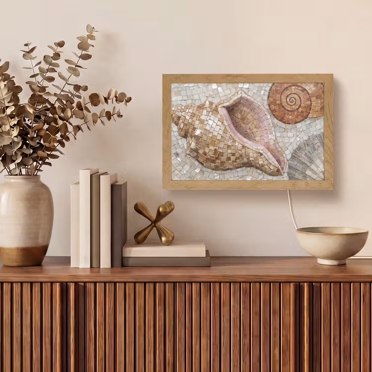 Schelp - Mozaïek - Zee - Beige - Modern Light Box met kabel (Tafellamp) klein -sfeer2
