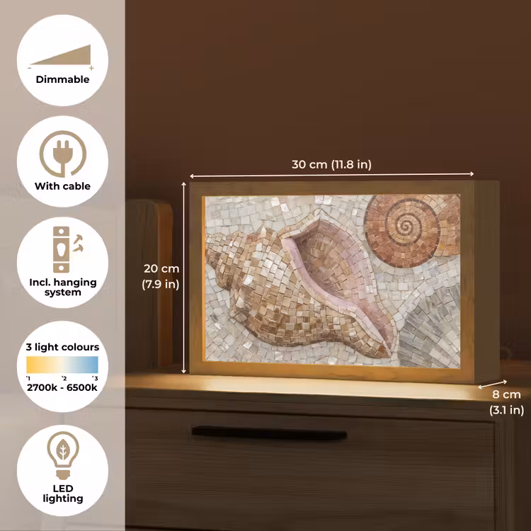 Schelp - Mozaïek - Zee - Beige - Modern Light Box met kabel (Tafellamp) klein -USP_EN