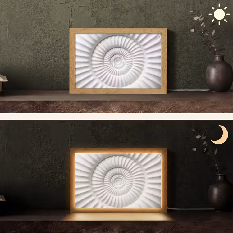 Schelp - Spiraal - Wit Light Box met kabel (Tafellamp) klein -sfeer3