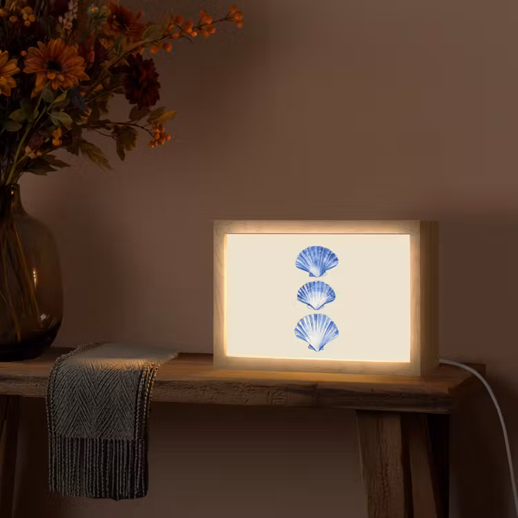 Schelpen - Blauw - Beige Light Box met kabel (Tafellamp) klein -sfeer4