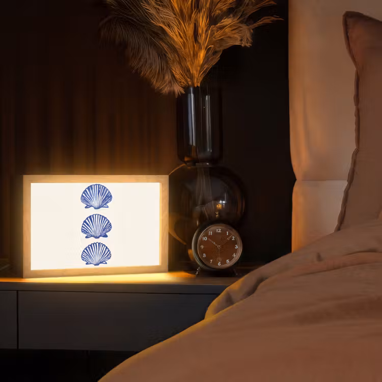 Schelpen - Blauw - Patroon Light Box met kabel (Tafellamp) klein -sfeer1