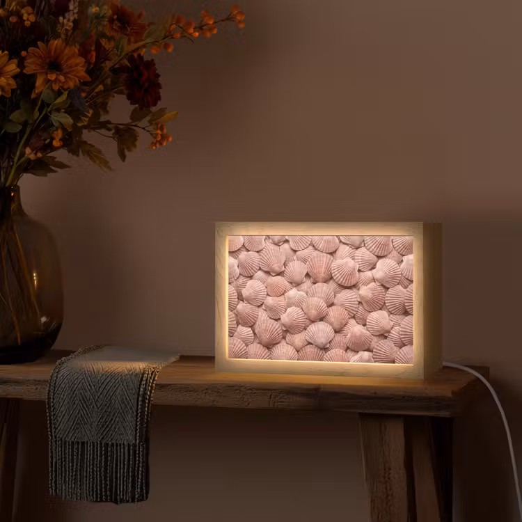 Schelpen - Patroon - Roze Light Box met kabel (Tafellamp) klein -sfeer4