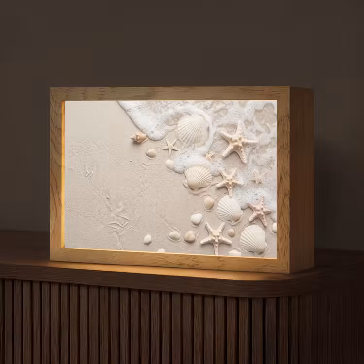 Schelpen - Zeesterren - Strand Light Box met kabel (Tafellamp) klein -z3d_website