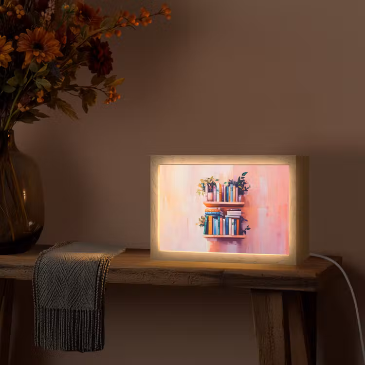 Planken - Boeken - Bladeren Light Box met kabel (Tafellamp) klein -sfeer4