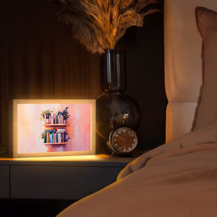Planken - Boeken - Bladeren Light Box met kabel (Tafellamp) klein -sfeer1