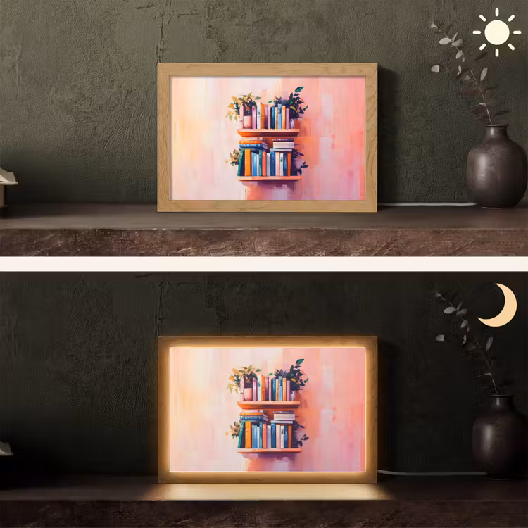 Planken - Boeken - Bladeren Light Box met kabel (Tafellamp) klein -sfeer3