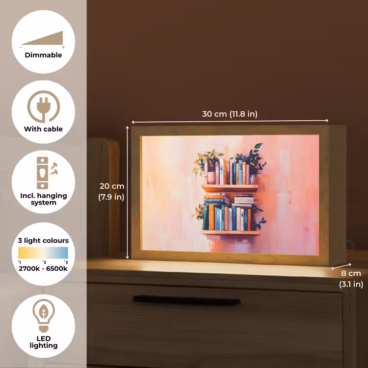 Planken - Boeken - Bladeren Light Box met kabel (Tafellamp) klein -USP_EN