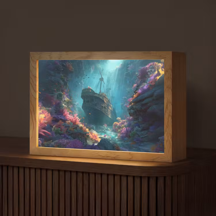 Schip - Hout - Koraalriffen - Zonlicht Light Box met kabel (Tafellamp) klein -z3d_website