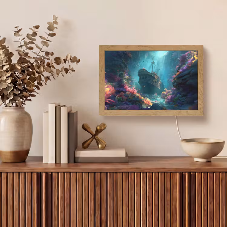 Schip - Hout - Koraalriffen - Zonlicht Light Box met kabel (Tafellamp) klein -sfeer2