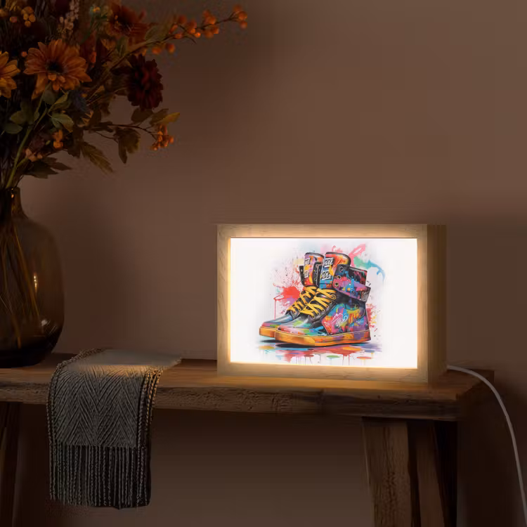Schoenen - Graffiti - Wit - Kleuren Light Box met kabel (Tafellamp) klein -sfeer4