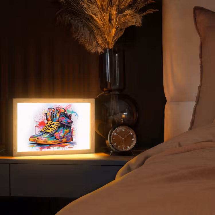 Schoenen - Graffiti - Wit - Kleuren Light Box met kabel (Tafellamp) klein -sfeer1