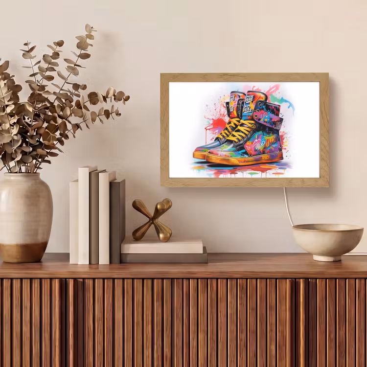 Schoenen - Graffiti - Wit - Kleuren Light Box met kabel (Tafellamp) klein -sfeer2