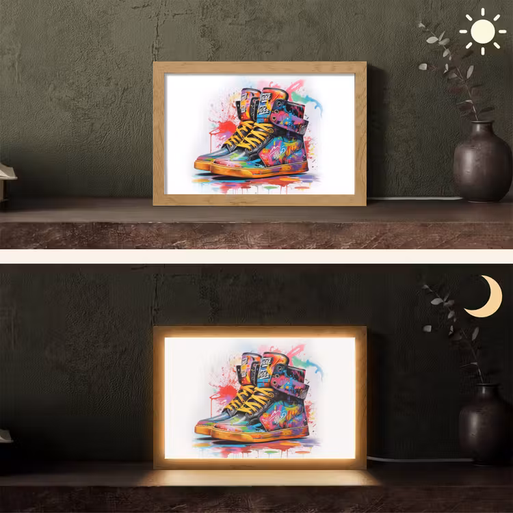 Schoenen - Graffiti - Wit - Kleuren Light Box met kabel (Tafellamp) klein -sfeer3