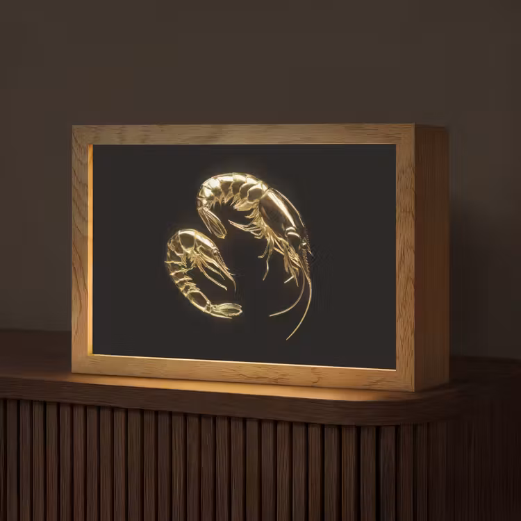 Garnalen - Zwart - Goud - Dieren Light Box met kabel (Tafellamp) klein -z3d_website