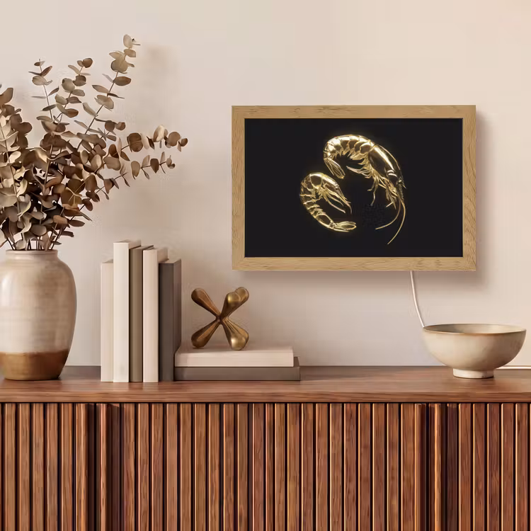 Garnalen - Zwart - Goud - Dieren Light Box met kabel (Tafellamp) klein -sfeer2