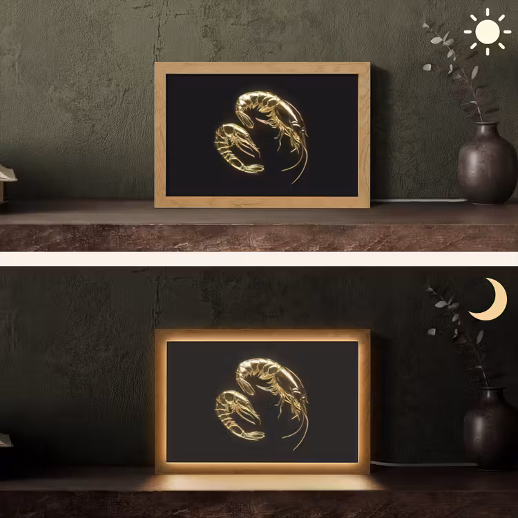 Garnalen - Zwart - Goud - Dieren Light Box met kabel (Tafellamp) klein -sfeer3