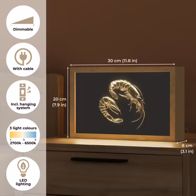Garnalen - Zwart - Goud - Dieren Light Box met kabel (Tafellamp) klein -USP_EN