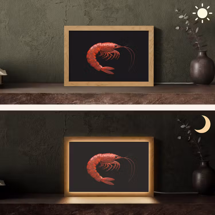 Garnaal - Rood - Dieren Light Box met kabel (Tafellamp) klein -sfeer3