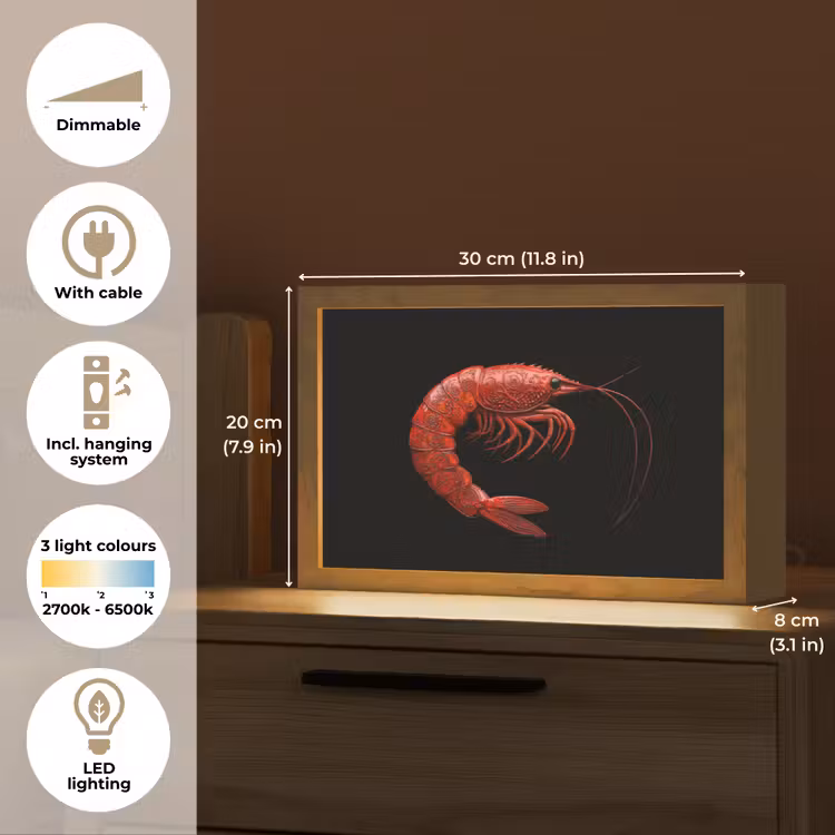 Garnaal - Rood - Dieren Light Box met kabel (Tafellamp) klein -USP_EN