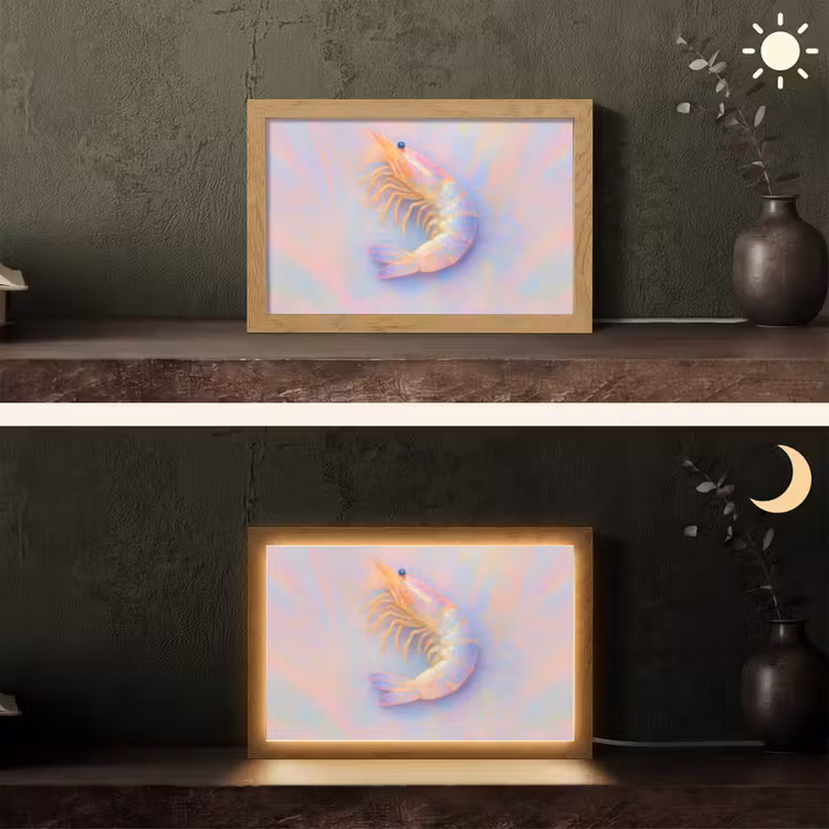 Garnaal - Subtiele structuur - Blauw - Roze Light Box met kabel (Tafellamp) klein -sfeer3
