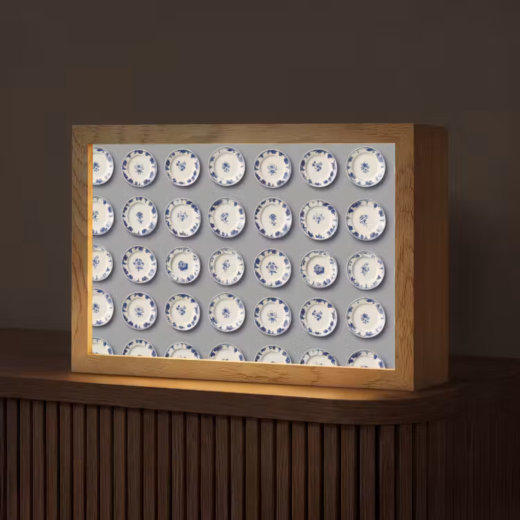 Borden - Bloemen - Blauw - Wit Light Box met kabel (Tafellamp) klein 924 -z3d_website