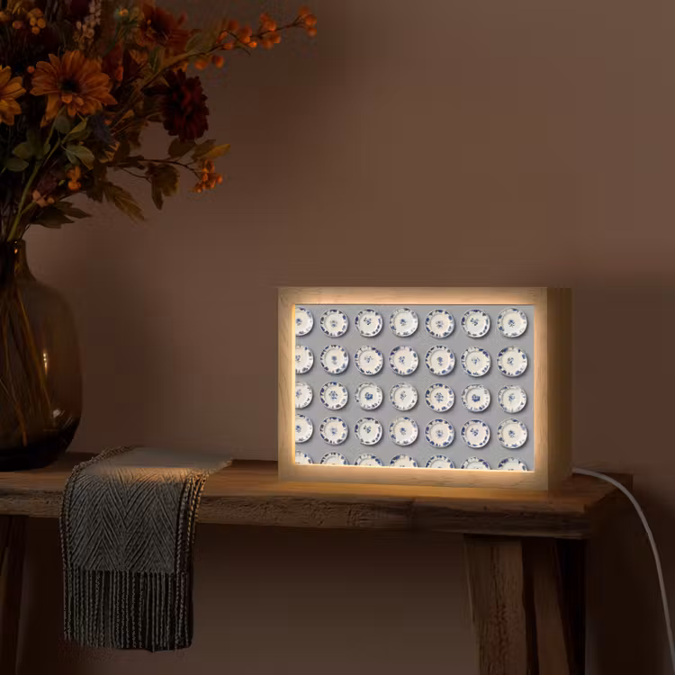 Borden - Bloemen - Blauw - Wit Light Box met kabel (Tafellamp) klein 924 -sfeer4