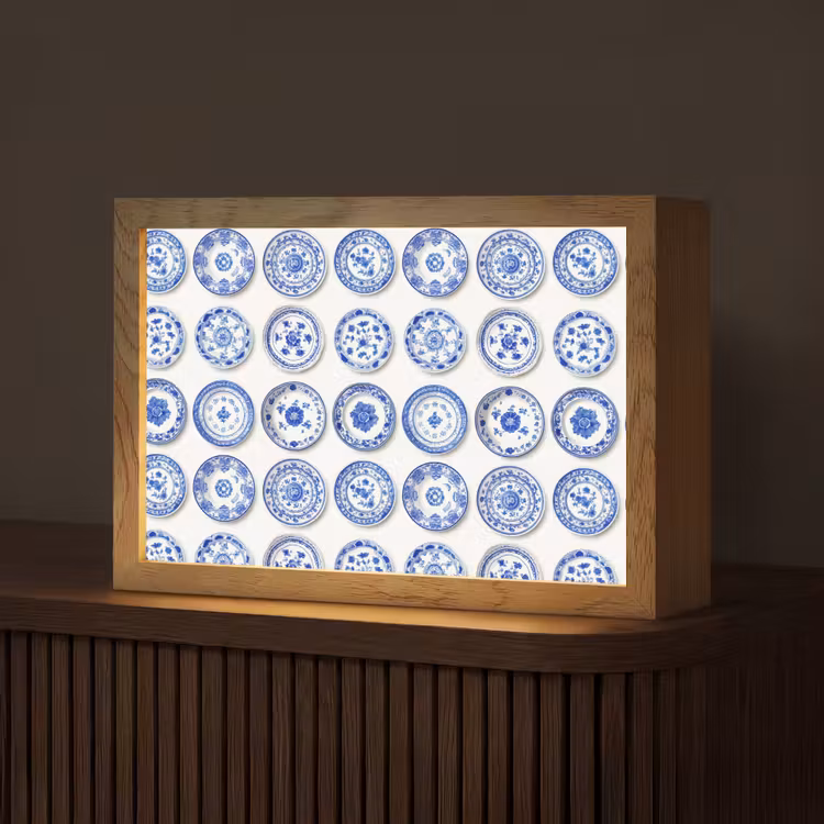 Borden - Bloemen - Patroon - Blauw Light Box met kabel (Tafellamp) klein 924 -z3d_website