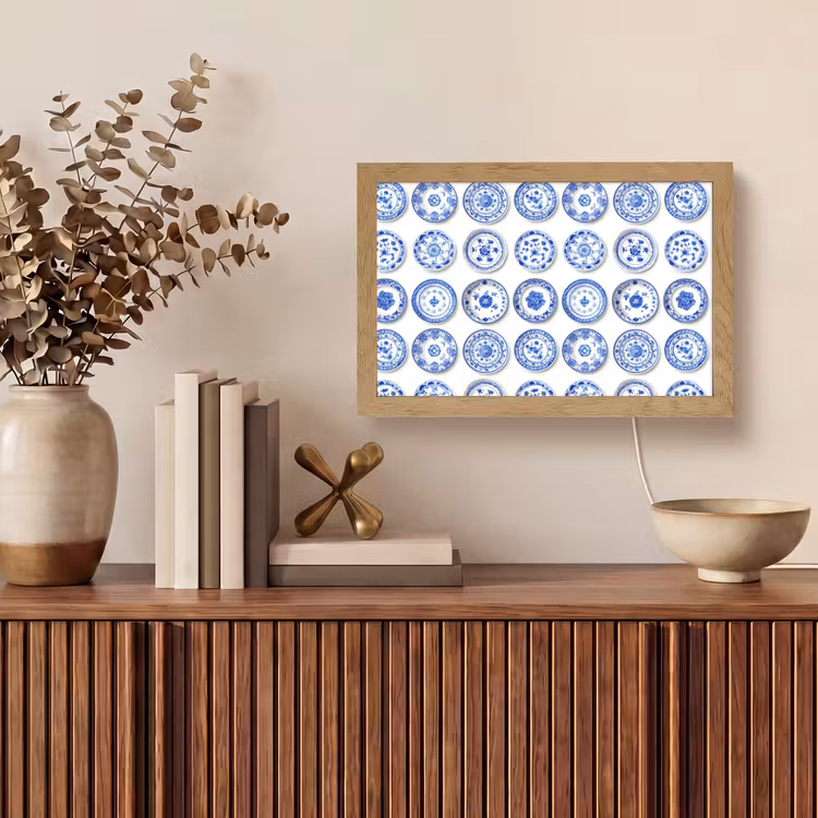 Borden - Bloemen - Patroon - Blauw Light Box met kabel (Tafellamp) klein 924 -sfeer2