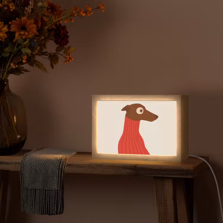 Silhouet - Hond - Trui - Rood Light Box met kabel (Tafellamp) klein -sfeer4