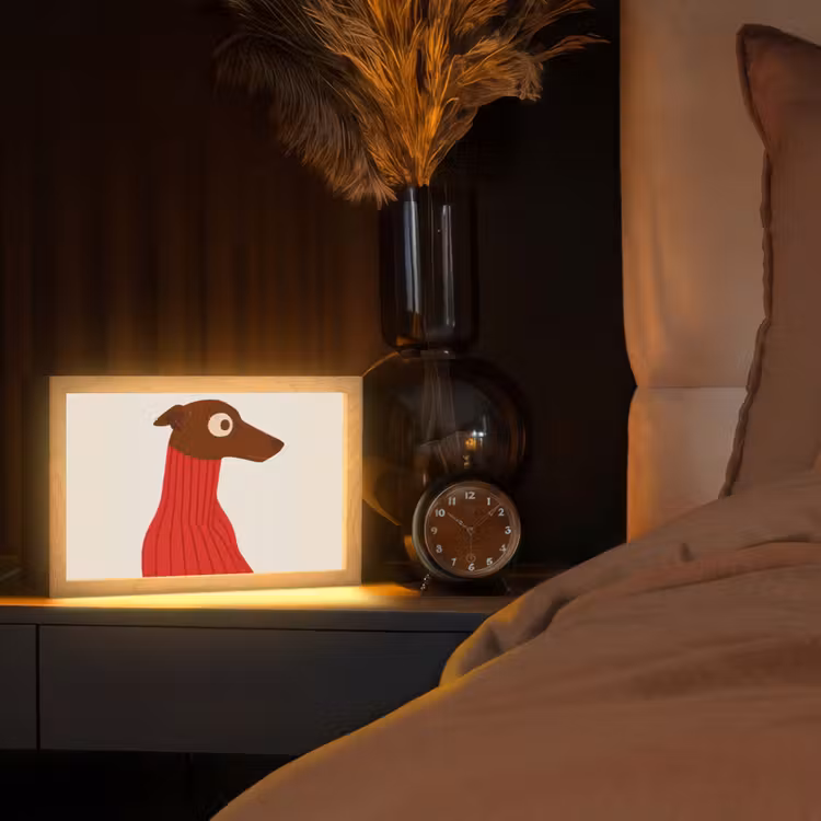 Silhouet - Hond - Trui - Rood Light Box met kabel (Tafellamp) klein -sfeer1
