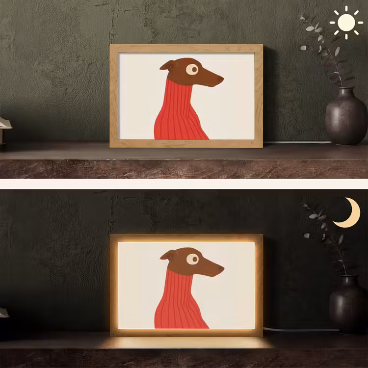 Silhouet - Hond - Trui - Rood Light Box met kabel (Tafellamp) klein -sfeer3