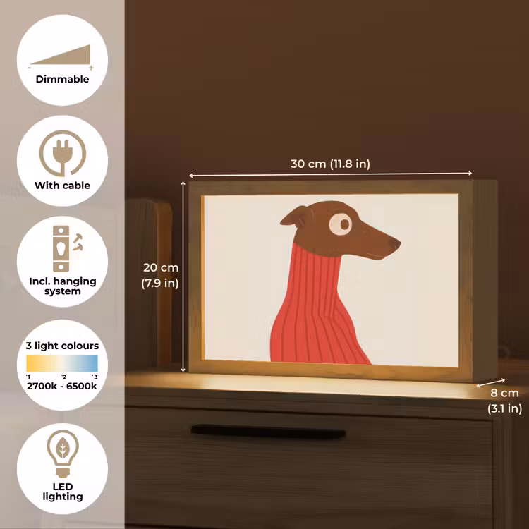 Silhouet - Hond - Trui - Rood Light Box met kabel (Tafellamp) klein -USP_EN