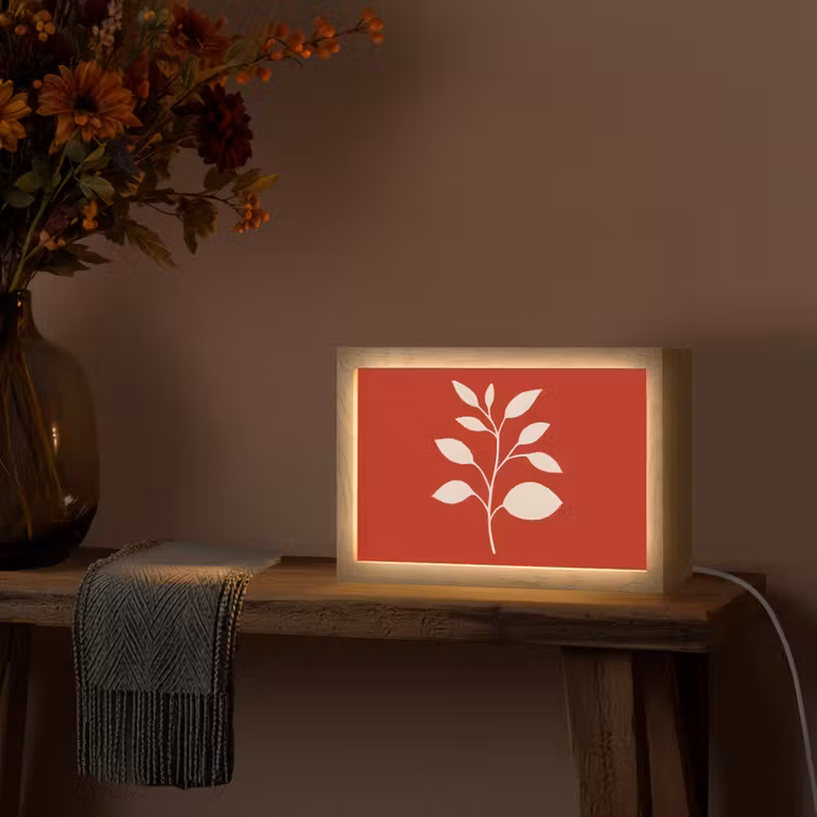 Silhouet - Bladeren - Tak Light Box met kabel (Tafellamp) klein -sfeer4