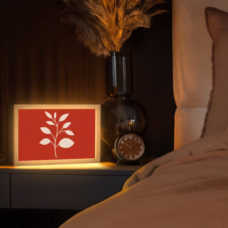Silhouet - Bladeren - Tak Light Box met kabel (Tafellamp) klein -sfeer1