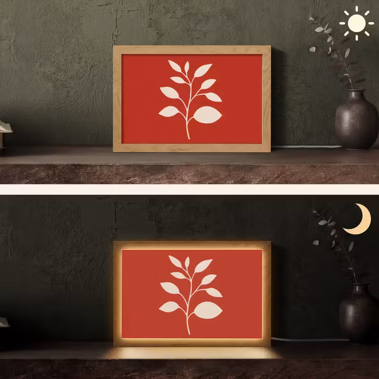 Silhouet - Bladeren - Tak Light Box met kabel (Tafellamp) klein -sfeer3