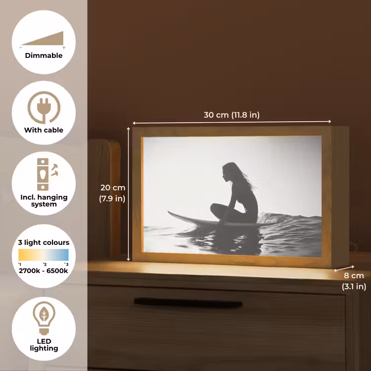 Silhouet - Vrouw - Surfplank - Water Light Box met kabel (Tafellamp) klein -USP_EN