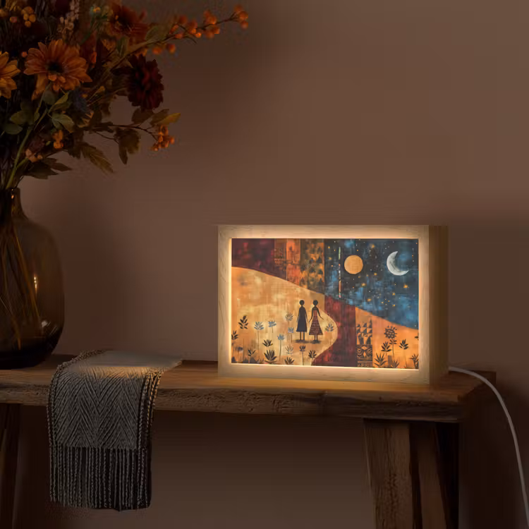 Silhouetten - Abstract - Zon - Maan Light Box met kabel (Tafellamp) klein -sfeer4