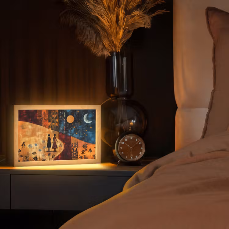 Silhouetten - Abstract - Zon - Maan Light Box met kabel (Tafellamp) klein -sfeer1