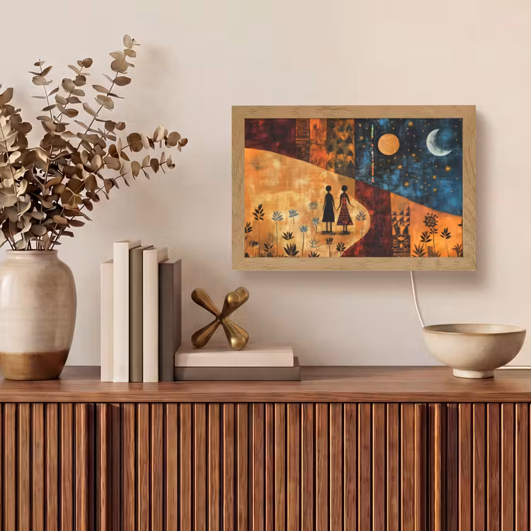 Silhouetten - Abstract - Zon - Maan Light Box met kabel (Tafellamp) klein -sfeer2
