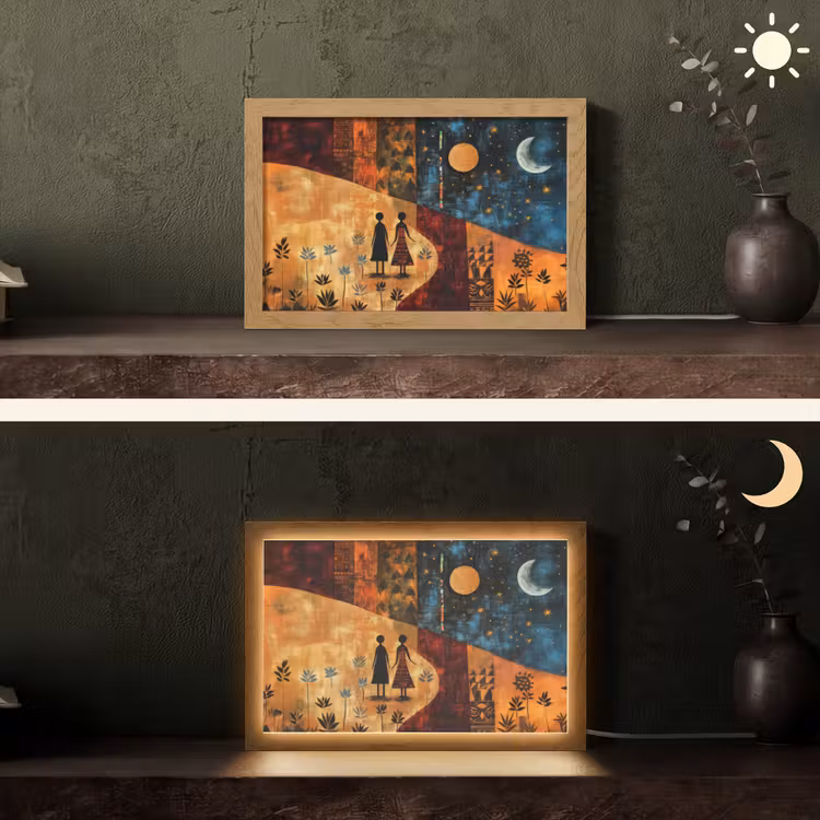 Silhouetten - Abstract - Zon - Maan Light Box met kabel (Tafellamp) klein -sfeer3