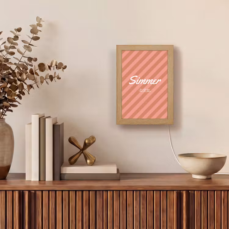 Simmer - Hartjes - Strepen - Roze Light Box met kabel (Tafellamp) klein -sfeer2