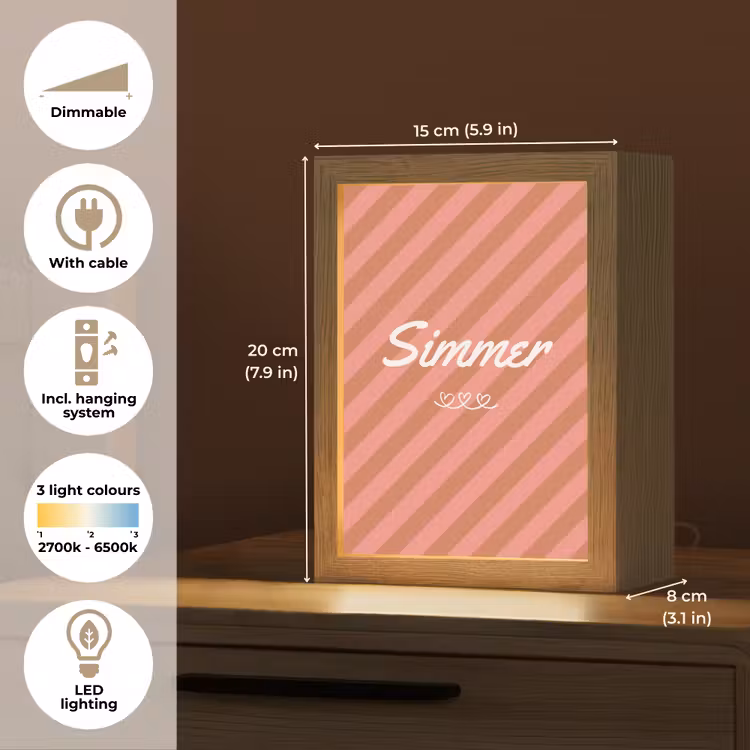 Simmer - Hartjes - Strepen - Roze Light Box met kabel (Tafellamp) klein -USP_EN