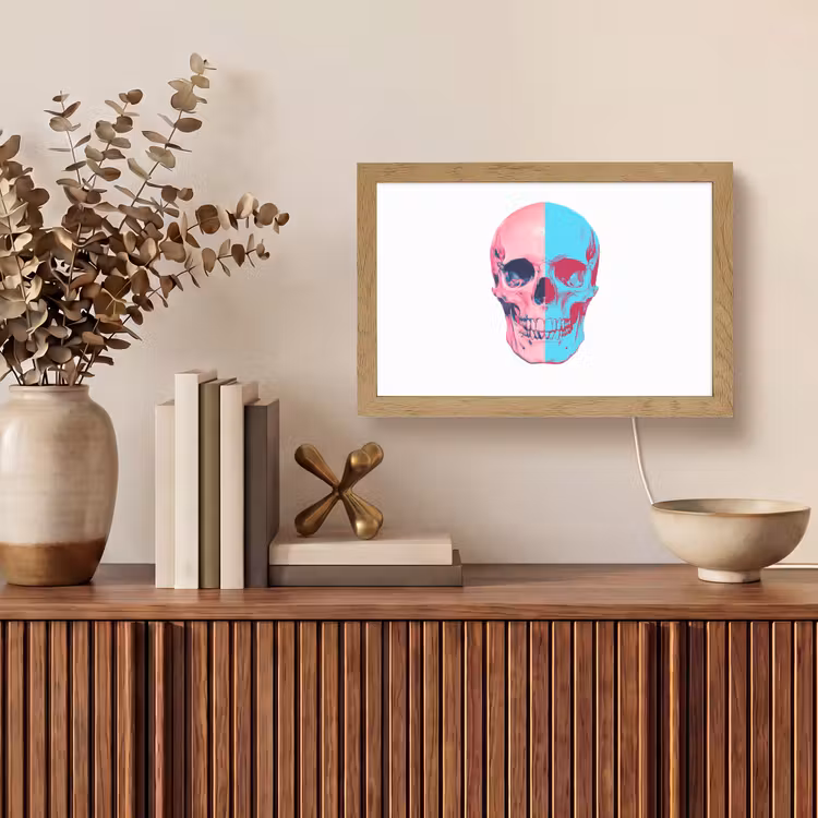 Schedel - Grafisch - Roze - Verdeeld Light Box met kabel (Tafellamp) klein -sfeer2